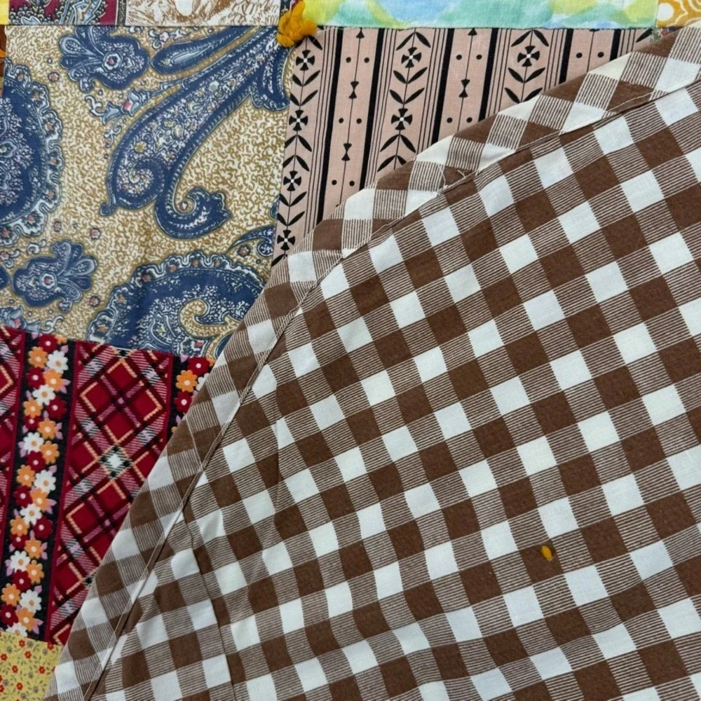 Vintage‎ Patchwork Quilt Blanket Twin Size Multicolor Floral Plaid Gingham Boho